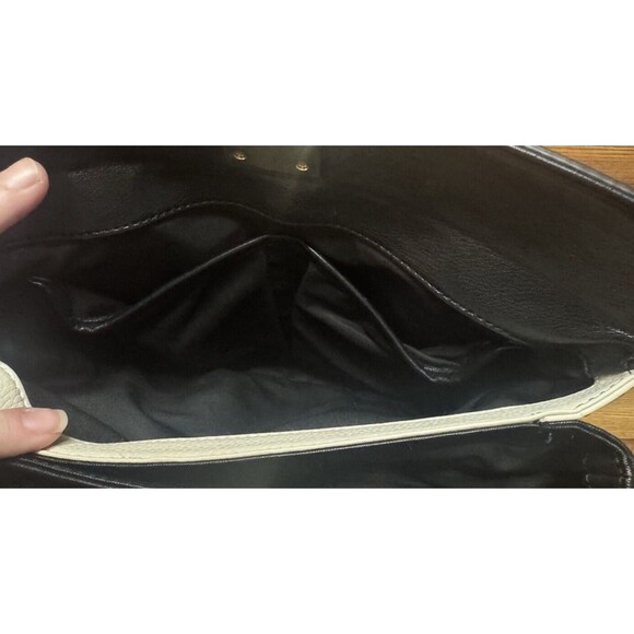 Isaac Mizrahi New York Handbag Leather Purse Creme Black Medium Tote Vintage - Picture 11 of 15